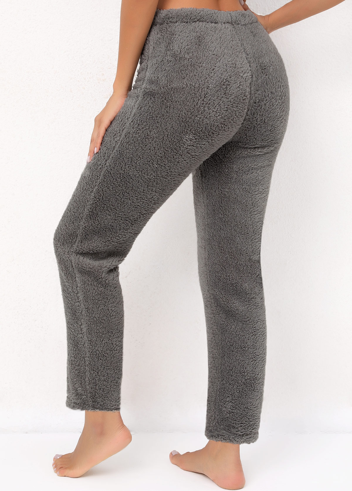 Grey Elastic Waist High Waisted Plush Pants