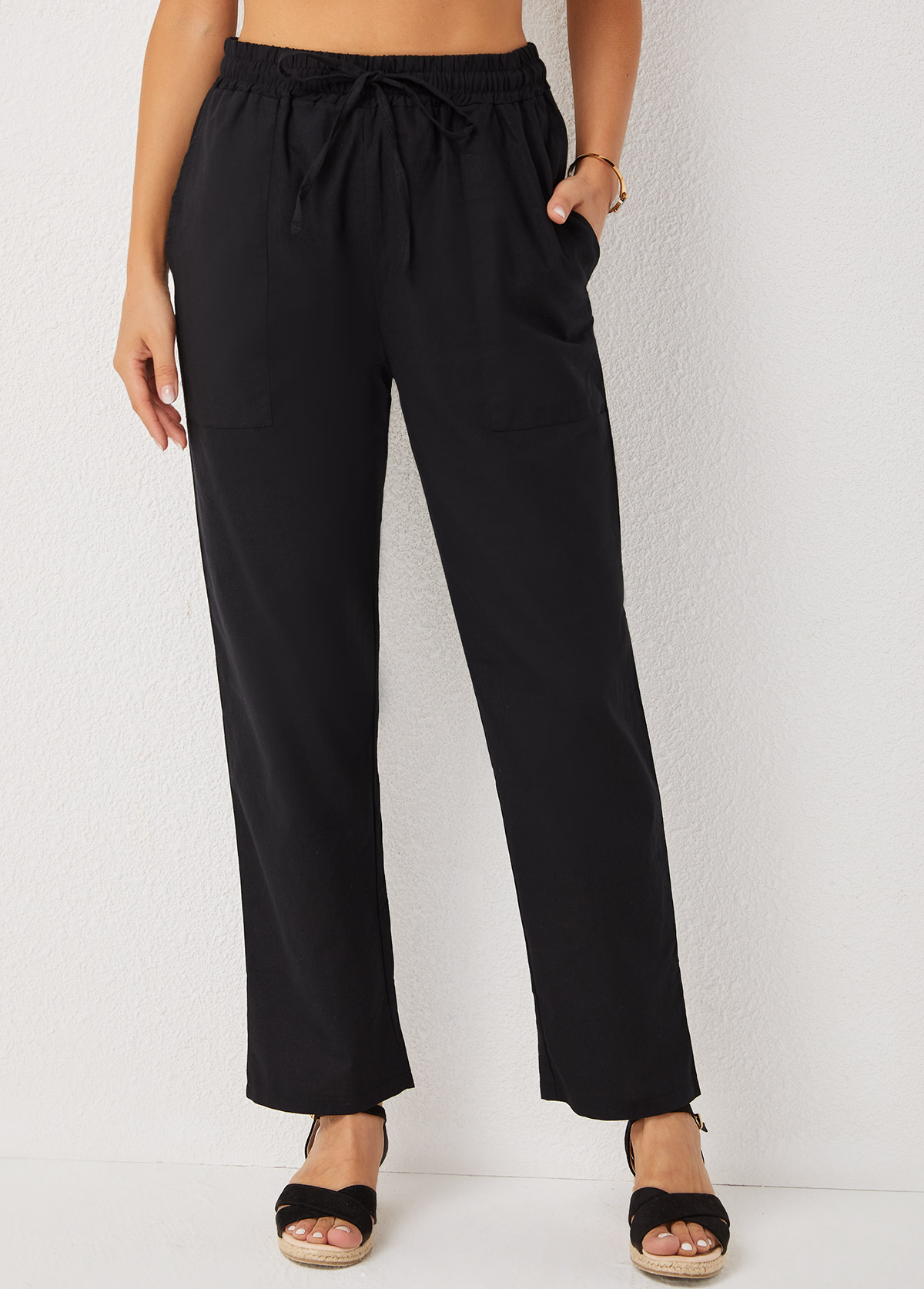 Pocket Detail High Waisted Solid Pants