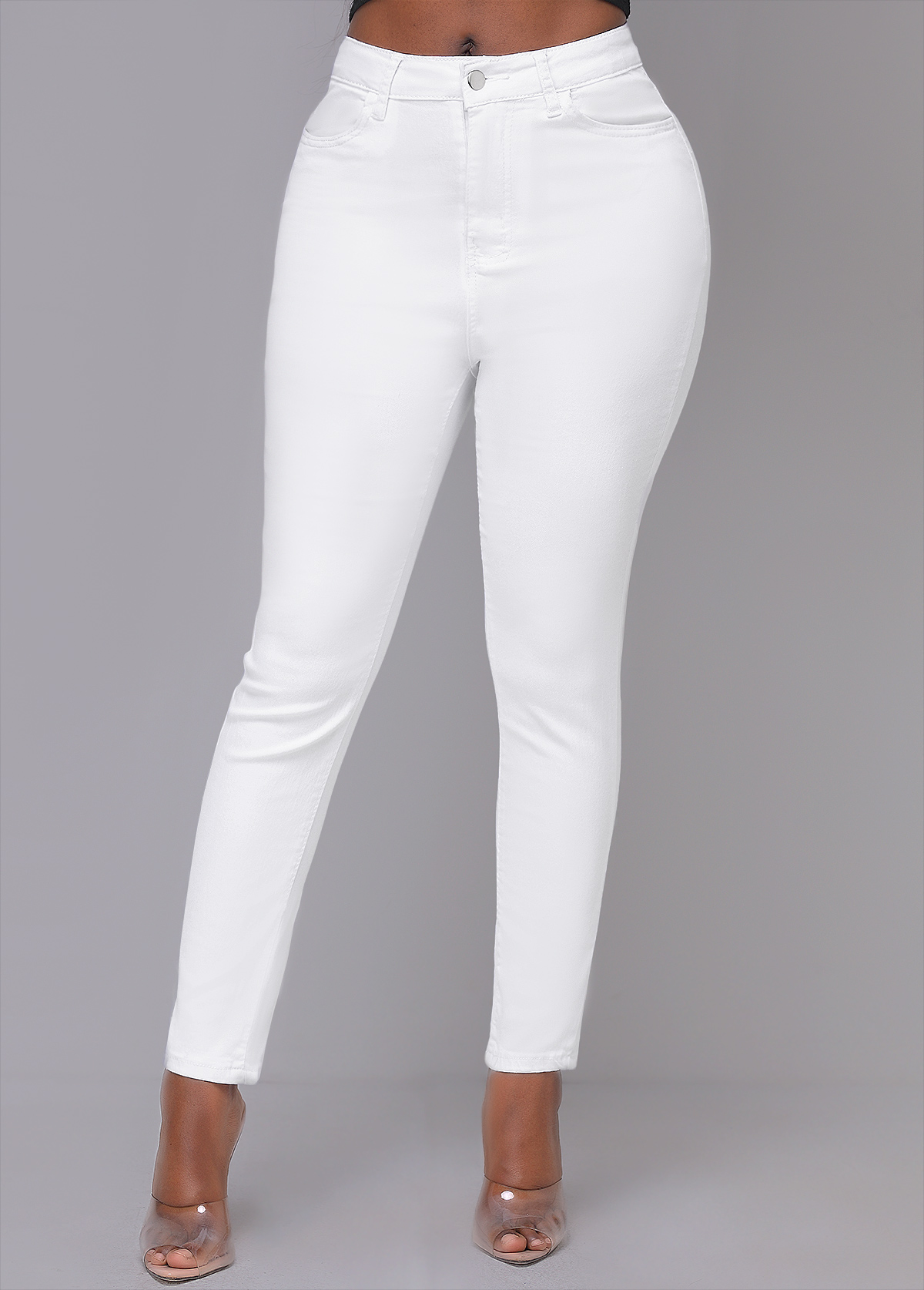 White High Waisted Skinny Zipper Fly Pants
