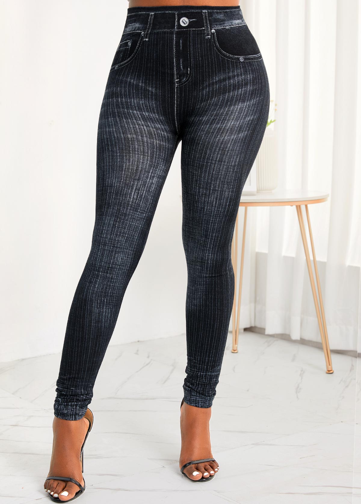 Pocket Skinny Zipper Fly High Waisted Jeans